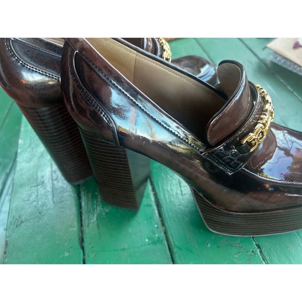 Sam Edelman Platform Loafers Womens Size‎ 9 Brown Gold Chain Detail